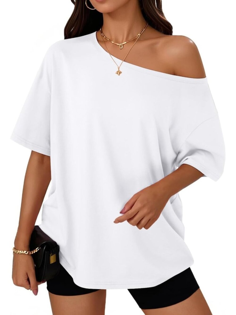 Chic Off-the-Shoulder Oversized Summer T-Shirts for Women - Trendy Casual Style